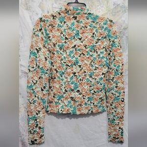 Anthropologie Dolan Top Small Pebble Smocked Coast Floral Turtleneck Size M